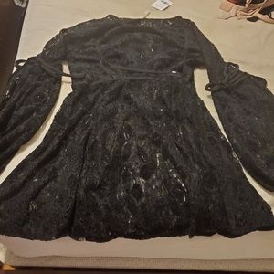 Free people black lace dress with slip